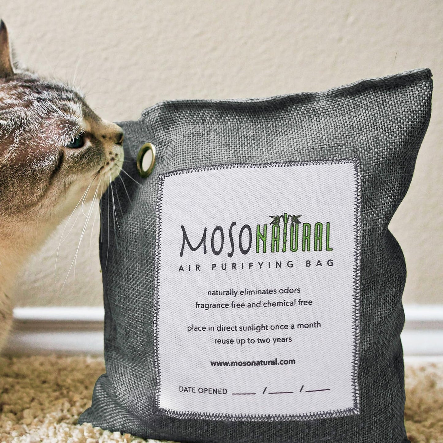 Moso Natural Air Purifying Bag 500g (3 Pack) Premium Bamboo Charcoal Odor Absorber for Home, Bedroom, Kitchen, Basement | Unscented Pet Odor Eliminator | Large Charcoal Deodorizer Bag Covers 250sqft