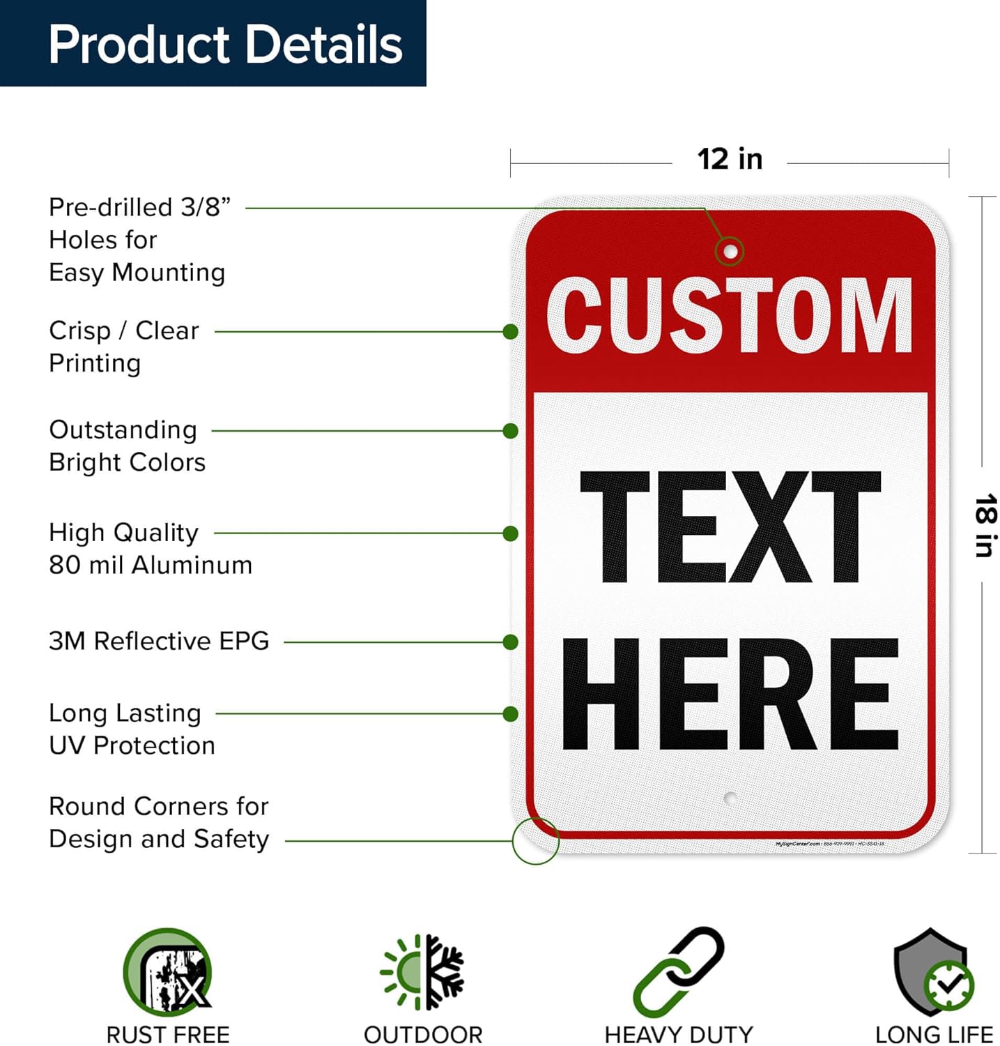 Custom Sign, Custom Sign for Business, Indoor/Outdoor use. 12x18 Inches, 3M EGP Reflective, Rust Free .063 Aluminum, Fade Resistant, Made in USA by My Sign Center (Header)