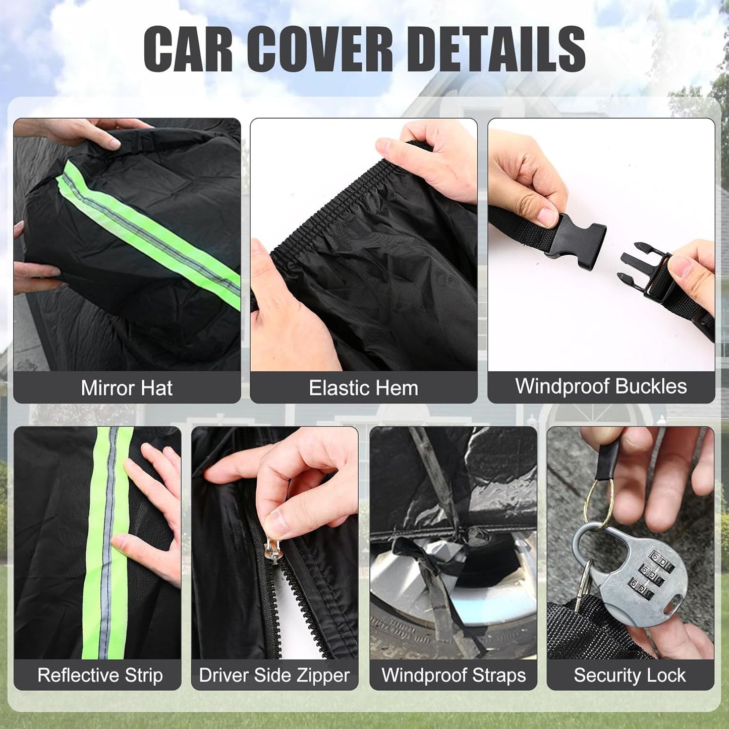 Waterproof Car Cover Compatible with Toyota C-HR 2018-2025, Black 210T Inside Cotton Cover with Door Zippers for Snow Rain Dust Outdoor Protection