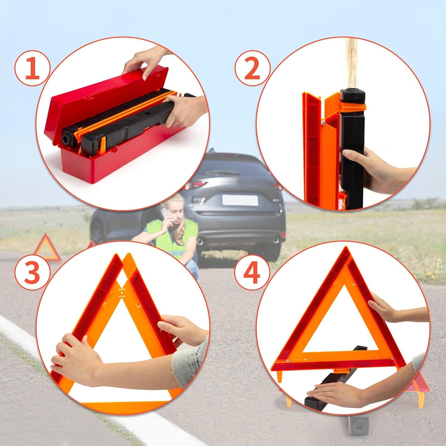 AYKRM 3Pack Car Warning Triangle Heavy Reflective Warning Road Safety Triangle Kit Suitable for car Breakdown and Temporary Parking on The Road.