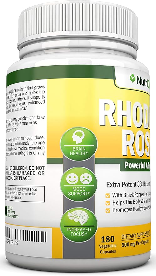 Rhodiola Rosea - 500mg - 180 Vegan Capsules - 3% Rosavin 1% Salidroside Extract - Non-GMO - with Black Pepper for Enhanced Absorption - 6 Month Supply - Supplement for Energy & Stamina
