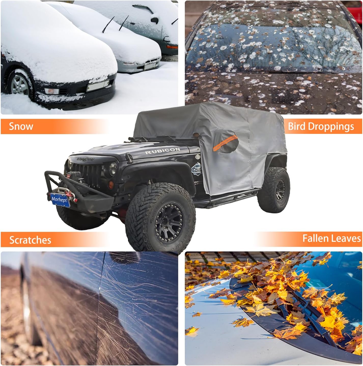 Cab Cover for Jeep Wrangler JK JL 4 Door 2007-2025, Waterproof Wrangler Rain Cover with Driver Door Zipper Soft Inner Liner All Weather Snow Rain UV Protection