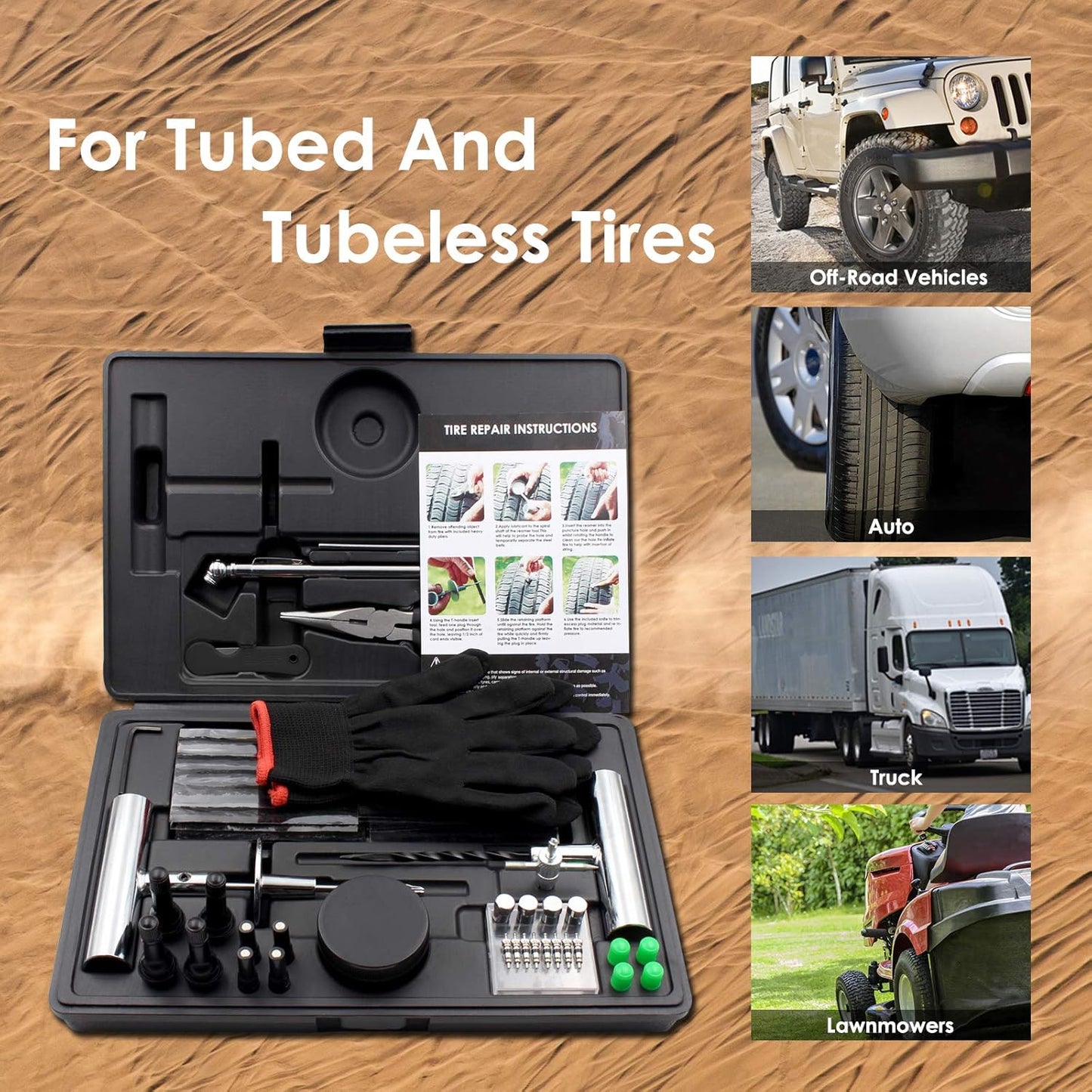 Tire Repair Kit, 87pcs Tire Patch Kit with Plugs to Fix Punctures and Plug Flats for Car, Motorcycle, Truck, Tractor, Trailer, RV, ATV, ARB, SUV