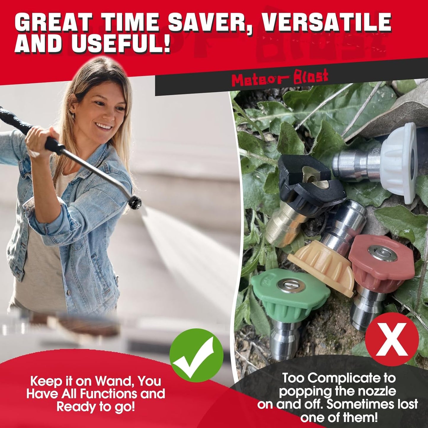 Meteor Blast Pressure Washer Nozzle, 6-in-1 Quick Change over and Adjustable, Power Washer Tips Replacement with 1/4 inch Quick Connector, MAX 4500PSI 1.5GPM specially for Small Power Washer