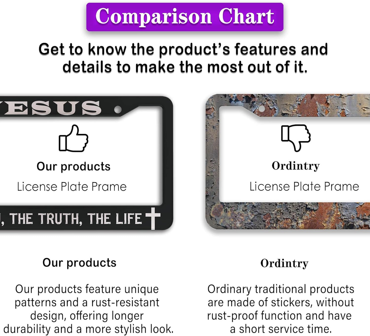 License Plate Frames Black and White Car Plate Frames Jesus The Way The Truth The Life Universal Aluminum Car Accessory 2 Pack with Screw Covers Set