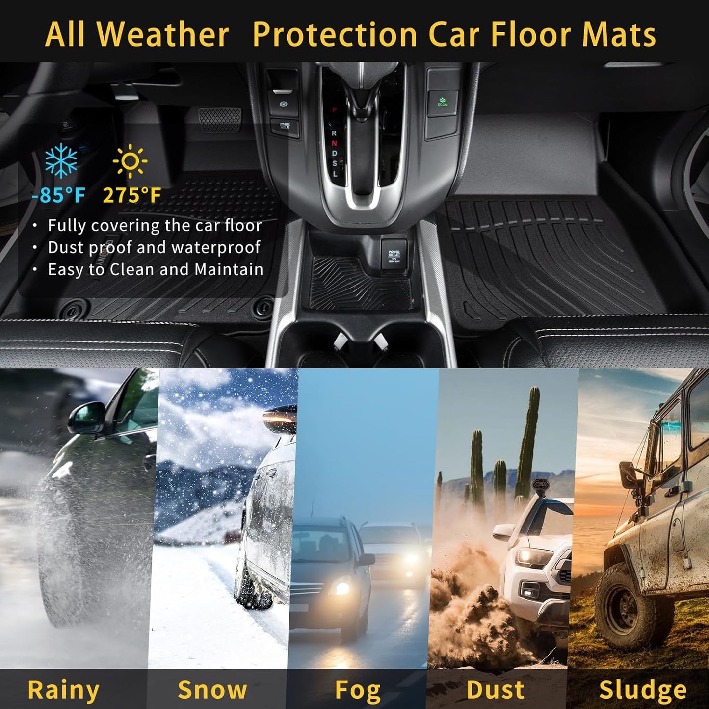 GINOWY- Floor Mats & Cargo Liner for Mazda 6 2014-2021, TPE All Weather Protection Car Mats for Mazda 6 2021, Non-Slip Floor Liners Waterproof Heavy Duty Automotive Accessories Black