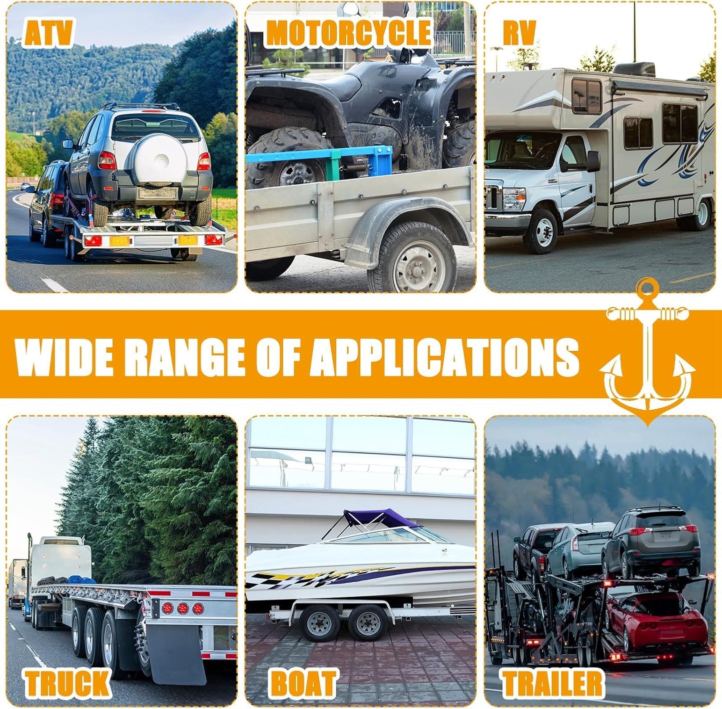 8 Pack 2'' X 8ft Tow Truck Straps Lasso Wheel Lift Straps Lasso Tow Strap with D Ring 11, 000 Lbs Break Strength Auto Tie Down Auto Hauler for Trailer Truck Tie