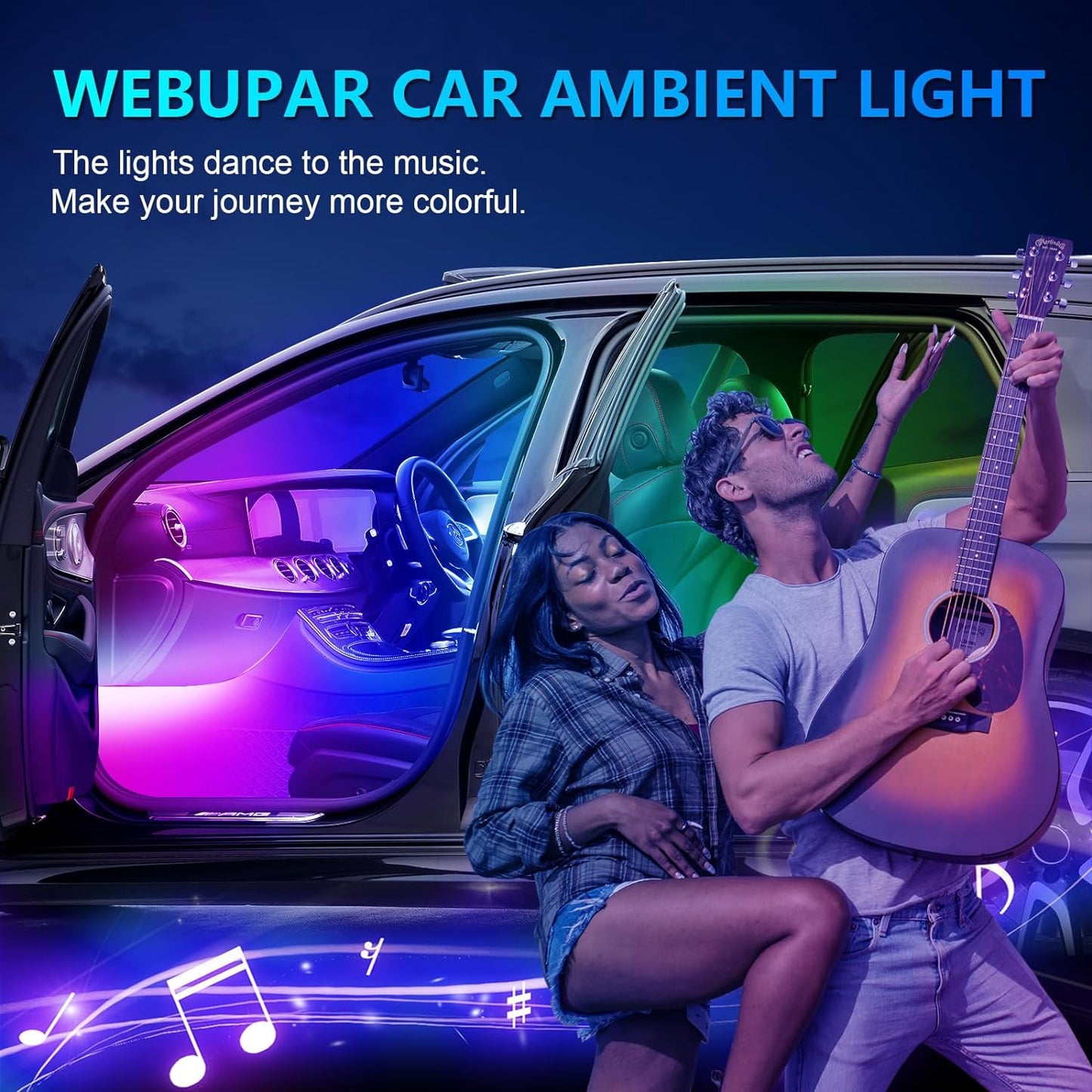 WEBUPAR RGBW Acrylic Car Interior Led Kit, Car Accessories 22 in 1 Car Ambient Lighting Kits with APP Control and 213 Color Modes, Multicolor RGBW Neon Car LED Strip Lights with Music Mode