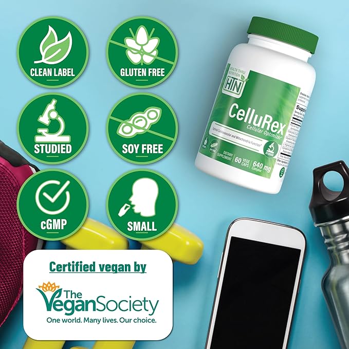 Health Thru Nutrition CoQ10 Plus PQQ and Red Spinach | Cellurex | Cellular Optimizer for Brain Circulation Energy and Mitochondria Function Support | Certified Vegan | Non-GMO (Pack of 60)