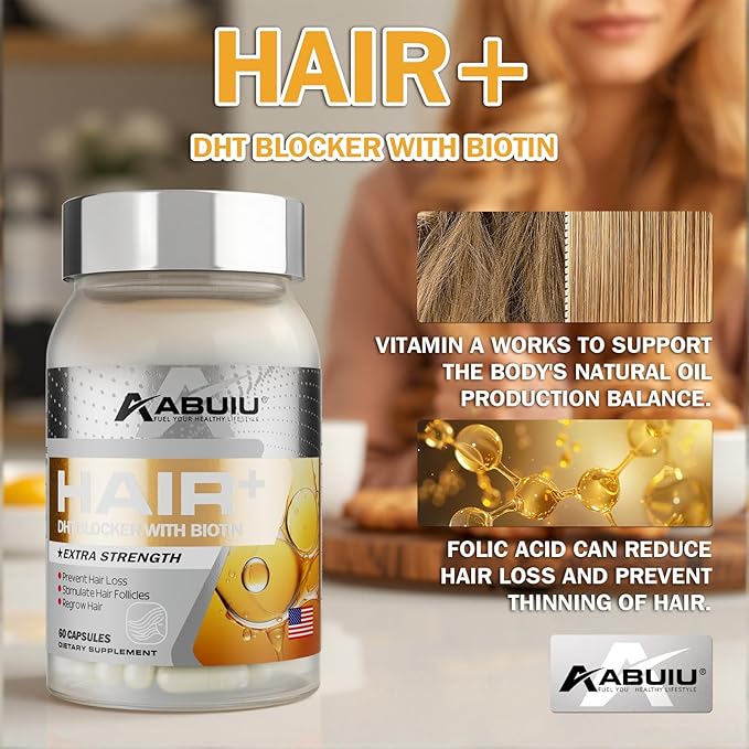 Biotin for Hair Growth Women Men - Biotin Supplement 5000 mcg, with Vitamin C E B12 B6 A Support Strong Nails Skincare Hair Health - USA Made - 120 Capsules / 2 Packs
