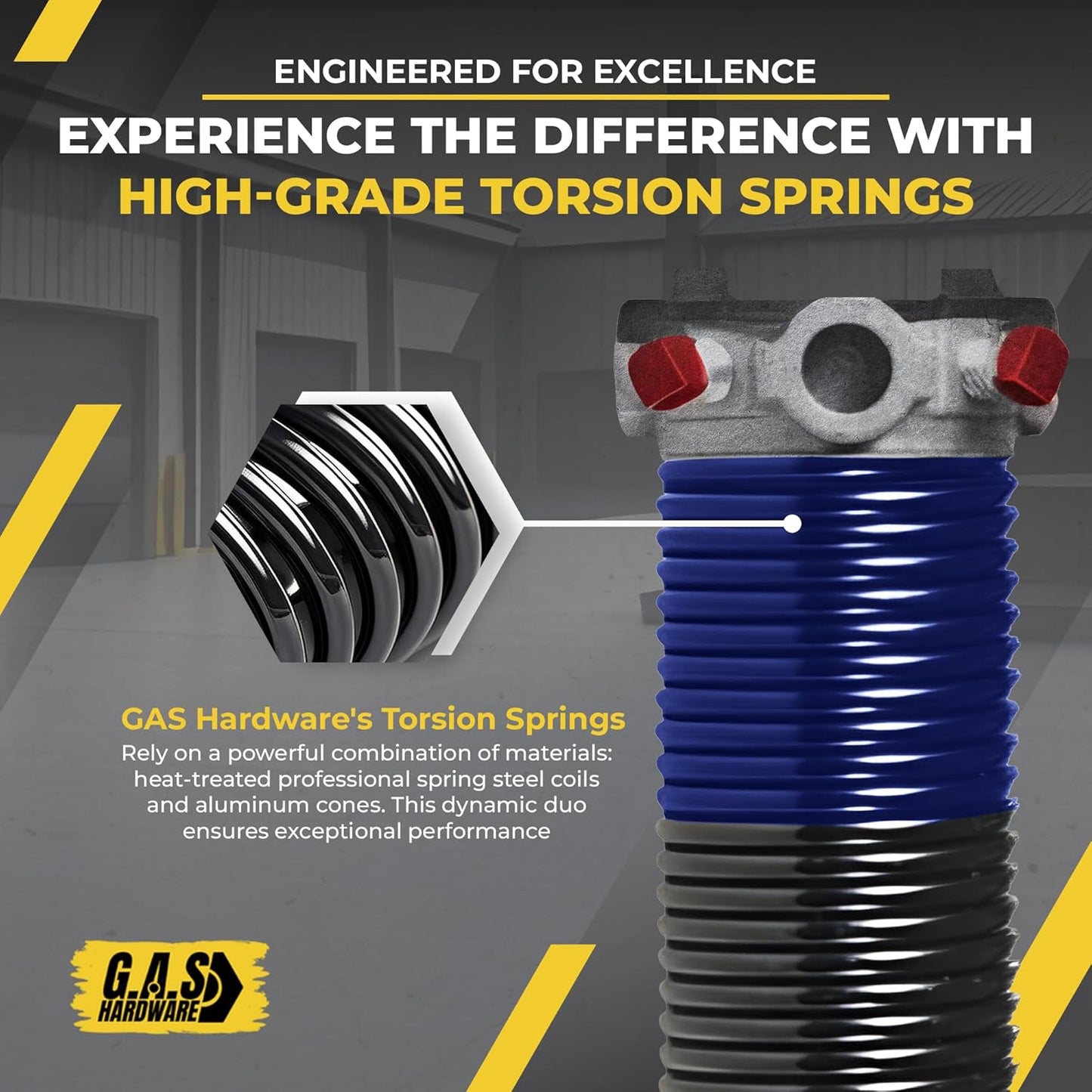Garage Door Torsion Spring 262x2x35 Torsion Springs for Right Side of Garage Door with 1" Steel Bearing, Gloves, and Winding Bars Precision E-Coating 5-Year Warranty Minimum 30,000 Cycles (Black Cone)
