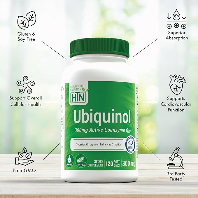 Health Thru Nutrition Ubiquinol 300mg 120 Softgels as Kaneka QH Reduced CoQ-10 | Stabilized - 3rd Party Tested | Enhanced Bioavailability | Cardiovascular & Mitochondria Function Support | Non-GMO