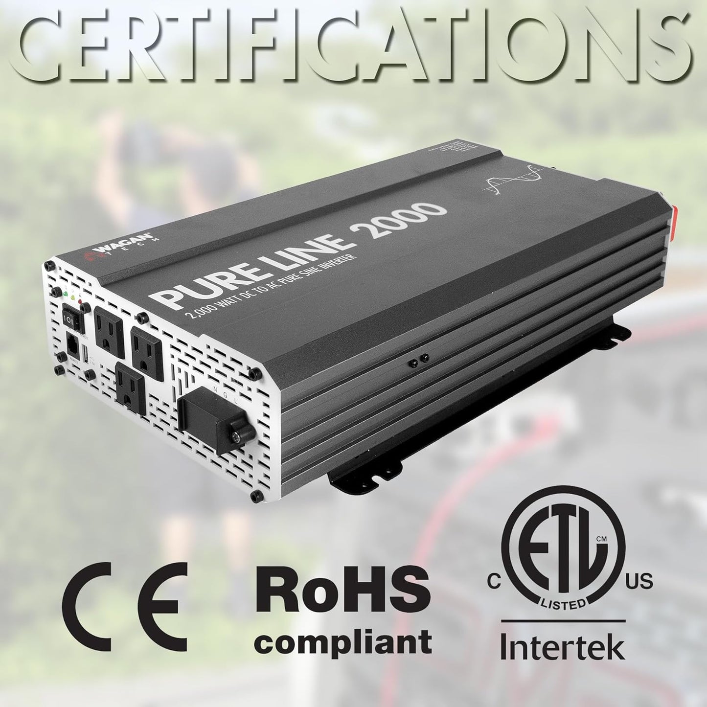 Wagan EL3808 Pure Line Power Inverter 2000 Watt DC 12V to 110V AC Car Pure Sine Wave Power Inverter for Home RV Camping Van Life Off Grid ETL Certified