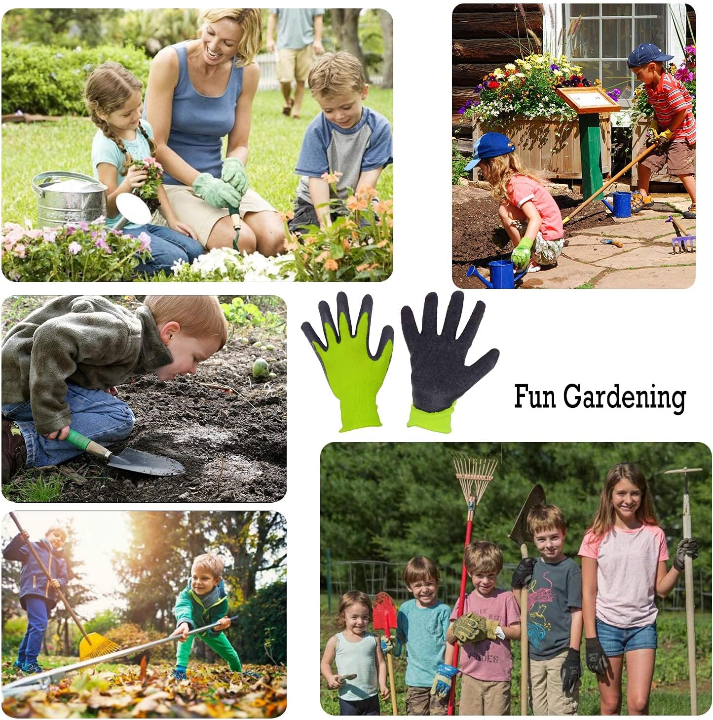 HANDLANDY 3 Pairs Kids Gardening Gloves Latex Free, Nitrile Coated Children Toddler Garden Yard Work Gloves for Little Girls Boys (Size S, Black-Green)