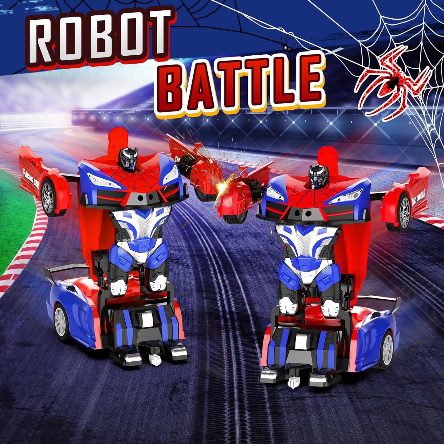 Remote Control Car for Boys 4-7, 2.4GHz RC Car 1:18 Scale, One-Button Transforming Toy with 360° Spins, LED Lights