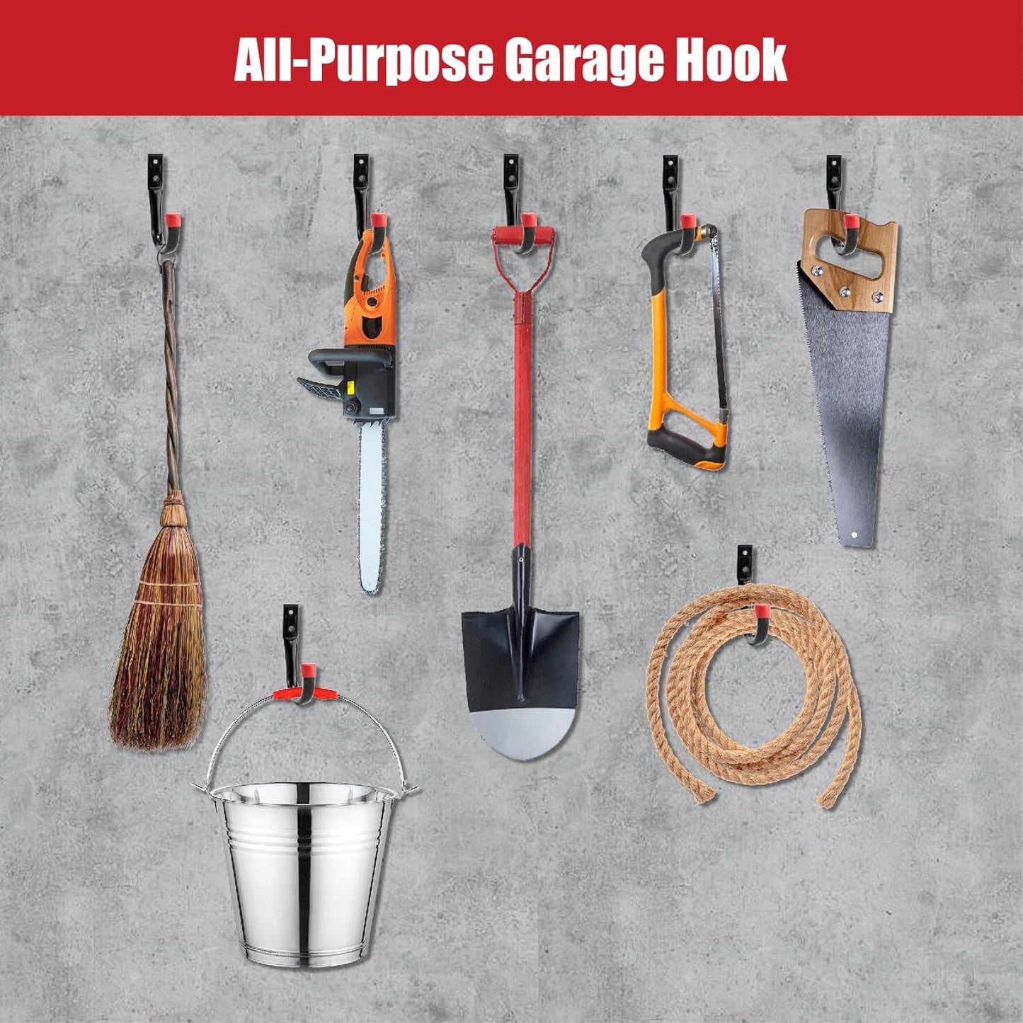 Sinoer 12 Pack Garage Hooks,9.8" & 3.5" Utility Storage Hook with EVA Pads,Metal Wall Hangers for Bike, Extension Cord,Folding Chairs Backpack Bag and Hanging Ladders