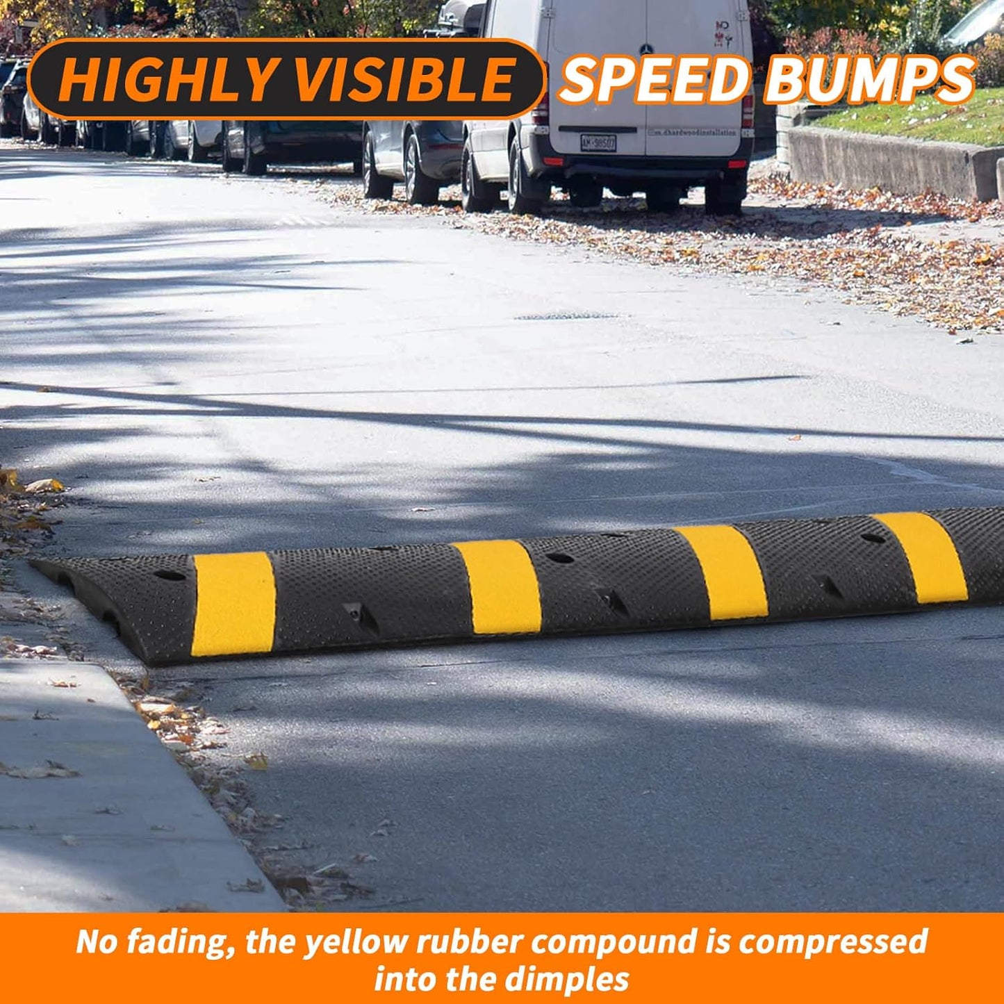 Heavy Duty Speed Bumps for Driveway, 84" Rubber Speed Bumps, 2 Channel Modular Traffic Speed Bump Hump Cable Protector Ramps for Asphalt Concrete Gravel Driveway Road with 2 End Caps, 6 Bolt Spikes