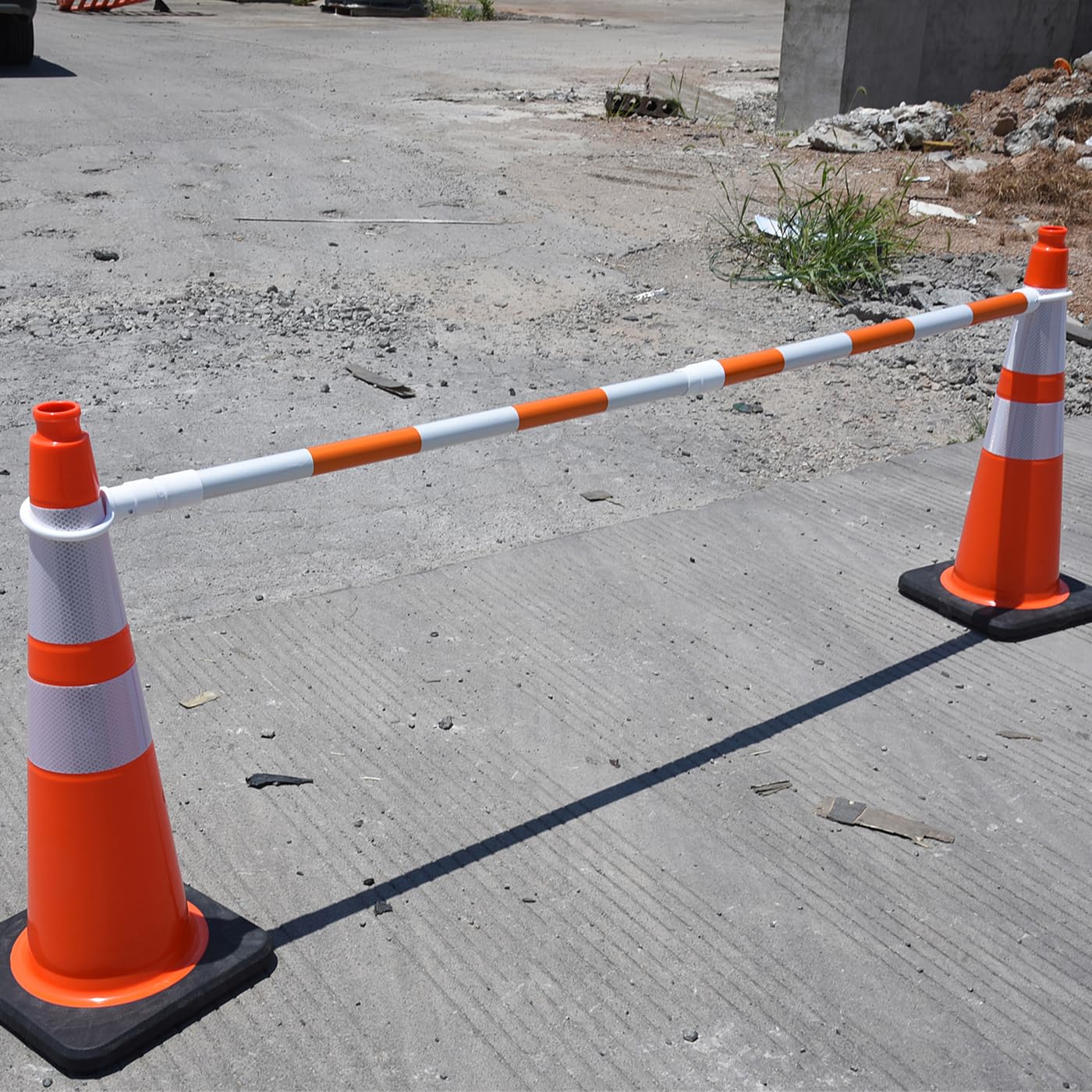 8-Pack Retractable Traffic Safety Cone Bar - 4Ft to 8.8Ft Expandable - PVC Extendable Barricade with Reflective Strips - for Road Construction, Parking-Cone Not Included