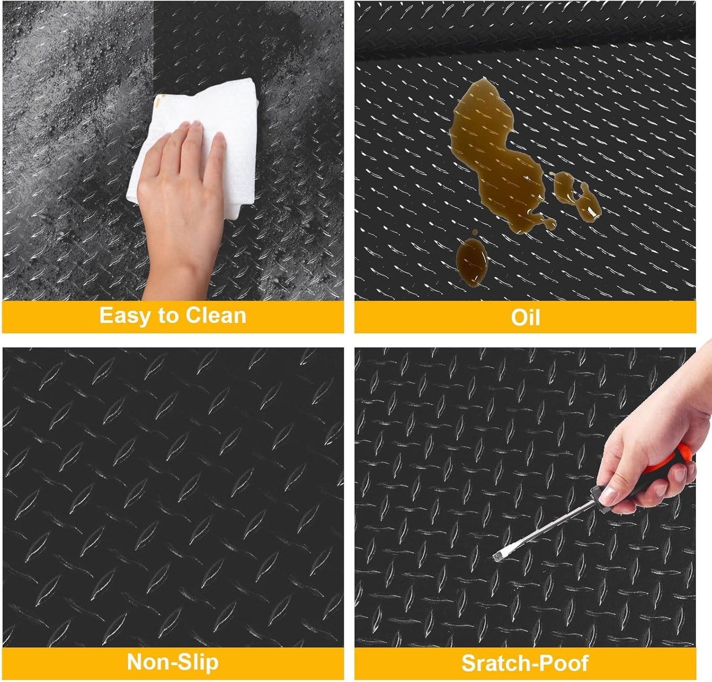 4x6 FT Garage Floor Mat, 2.8mm Thickened Flooring Roll Diamond Plate PVC Rubber Trailer Mat, Non-Slip Floor Mat for Garage, Warehouse, Gyms, Boats, Pickup Truck, Black