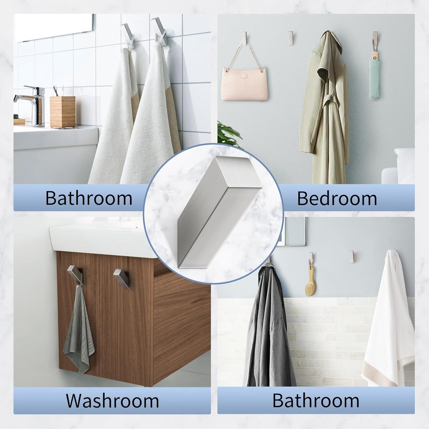 NINETREX Towel Hooks Brushed Nickel Stainless Steel 4 Pack Heavy Duty Modern Wall Hooks Silver Robe Hook for Bathroom Livingroom Hotel Style Wall Mounted