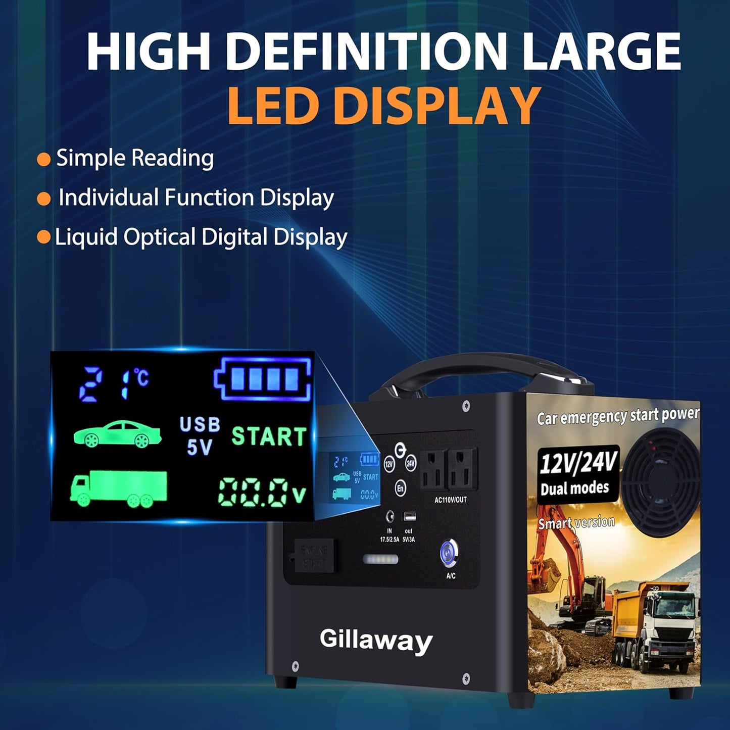 V10 10000A Car Jump Starter, Portable Power Station Backup Lithium Battery,12V/24V Heavy Duty Truck Jump Starter Battery Pack, Power Bank for Outdoors Camping Travel Hunting Blackout