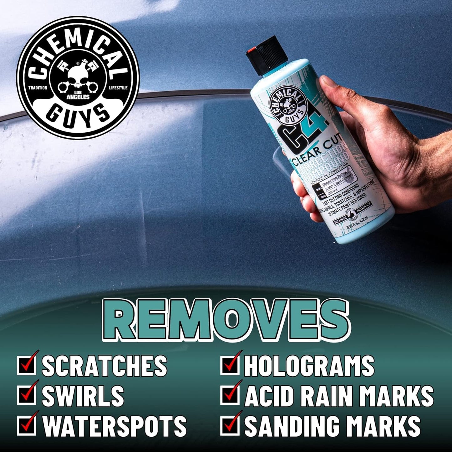 Chemical Guys GAP11616 C4 Clear Cut Correction Compound (Paint Correction - Fixes Scratches, Swirls & Holograms), 16 oz.
