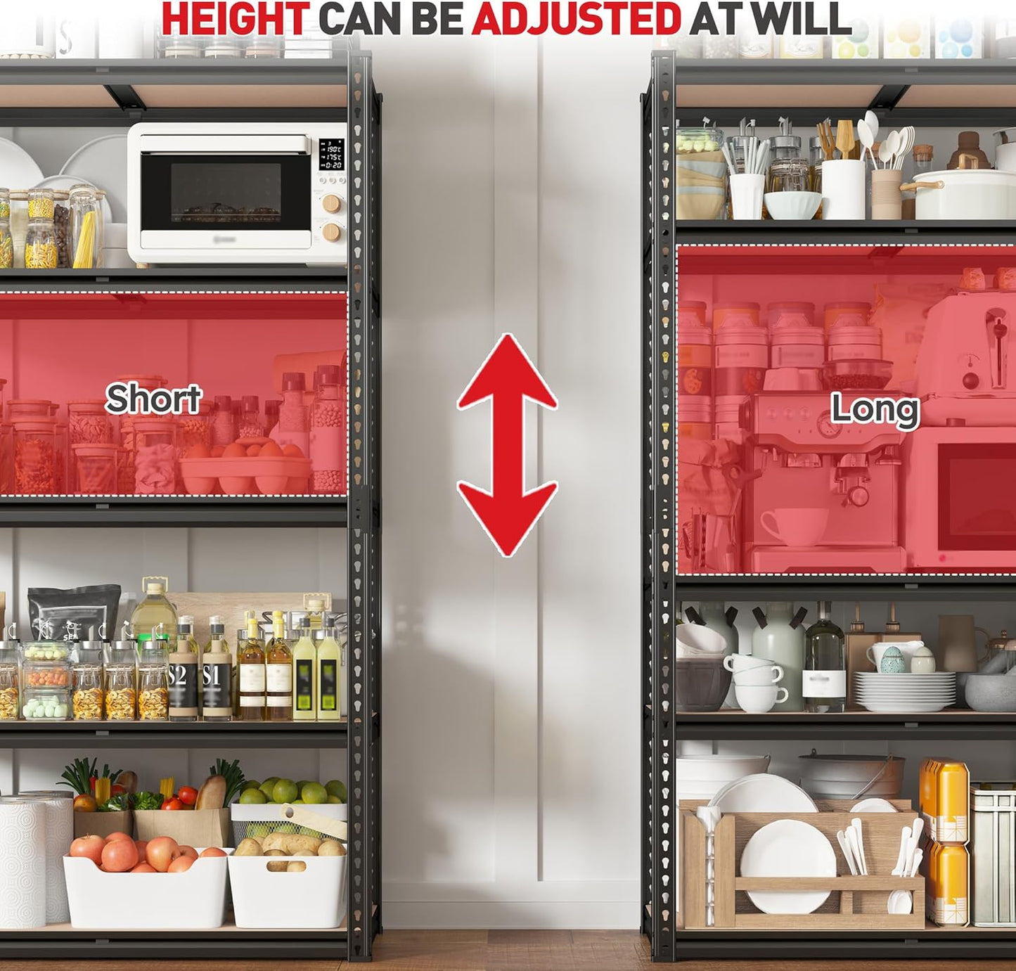 REIBII 2020LBS Storage Shelves 5 Tier Garage Shelving Heavy Duty, Adjustable Metal Shelving Unit, Garage Shelves for Basement, Warehouse, Pantry, 72" H x 35.55" W x 16" D, Black, 3 Pack