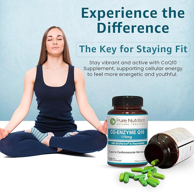 Pure Nutrition Bio Coenzyme Q10-175mg | 120 Veg Caps | CoQ10 with Bioperine® & Arjuna Extract | Nutrient-Rich Botanicals for Daily Wellness | Non-GMO