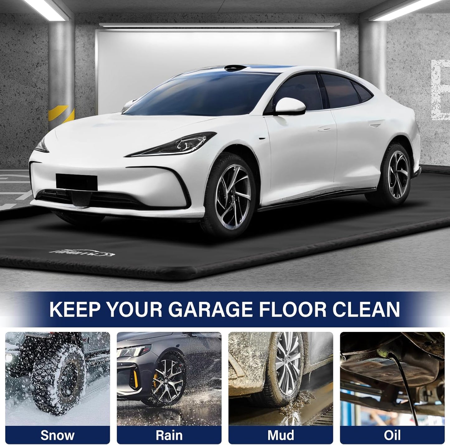 Garage Car Mat, Non-Slip Garage Floor Mat, Heavy Duty Waterproof Containment Mat for Snow Ice Water and Mud (8'6" x 20')