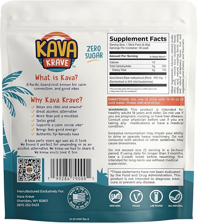 Citrus Berry Kava Drink Mix – 60 Pack for Natural Energy, Mood Support, Stress Relief & Nootropic Focus