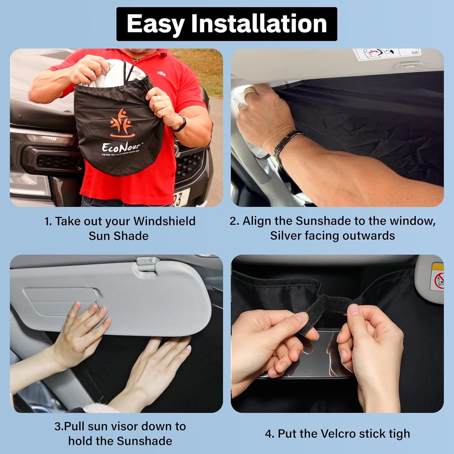 EcoNour Windshield Sun Shade Compatible for Honda Ridgeline (2017–2024) | Front Window Shade for Pickup Truck | 4-Layer, 240T Sunshade Accessories | UV & Heat Reflector for Ridgeline Windshield