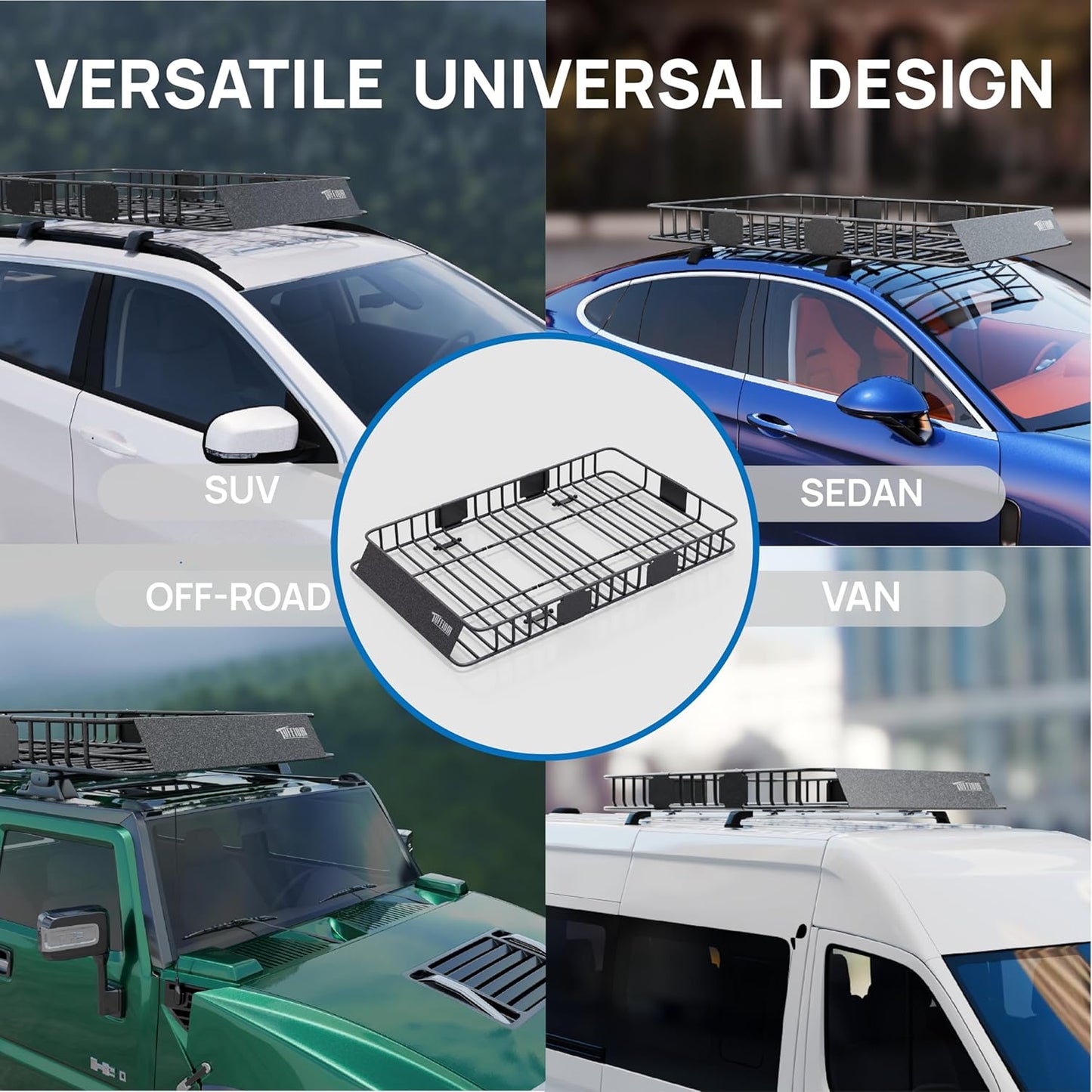 Bonnlo 250lbs Extendable Rooftop Cargo Carrier,64 * 39 * 6inch Universal Roof Rack Basket with Rubber Net,Storage Bag,Straps and Footrest,for SUV/Truck/Van