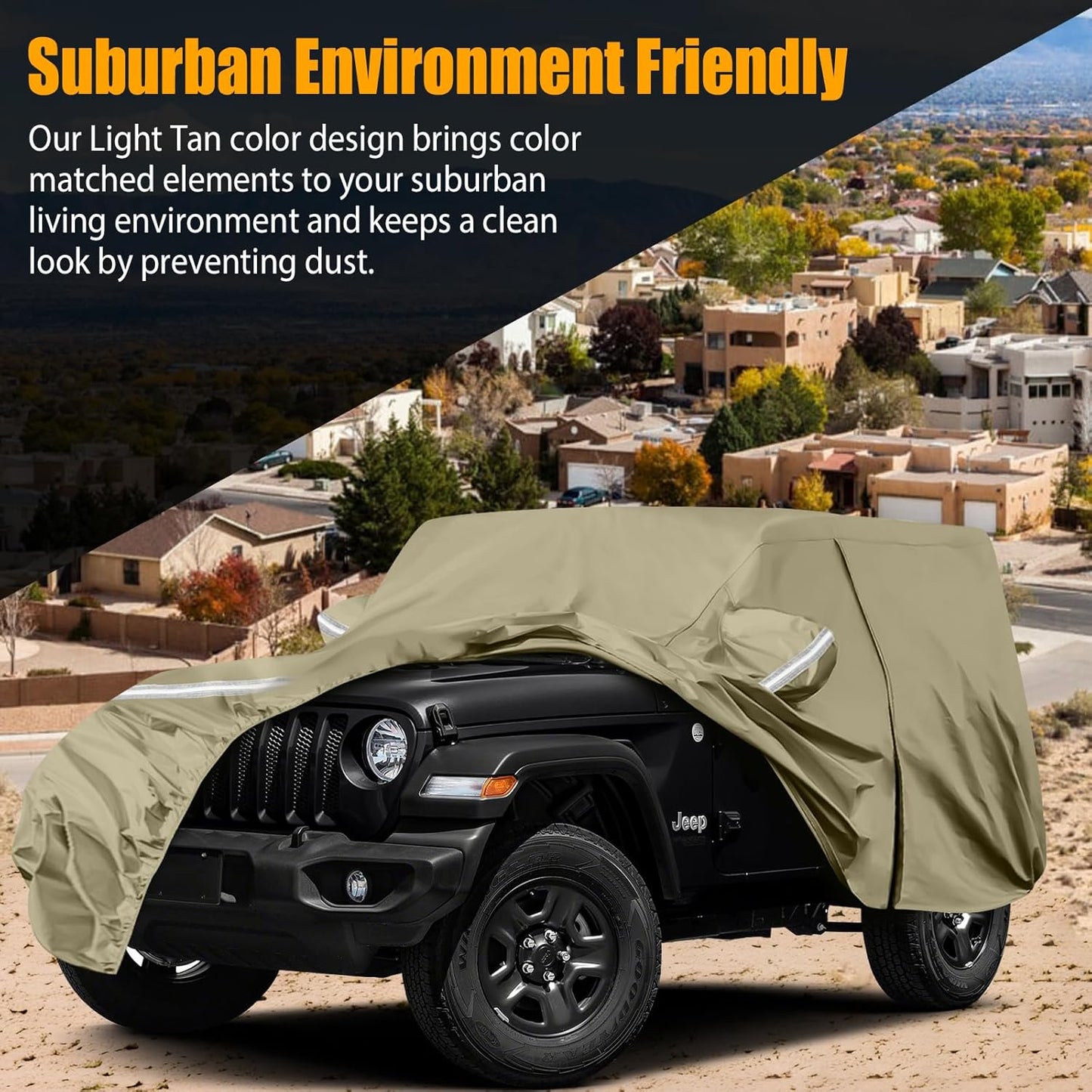 Waterproof Car Covers Replace for 2007-2025 Jeep Wrangler 2 Door, Multilayer Heavy Duty with Cotton Liner All Weather Car Cover with Zipper Door, Windproof Bands for Snow Rain Dust Protection