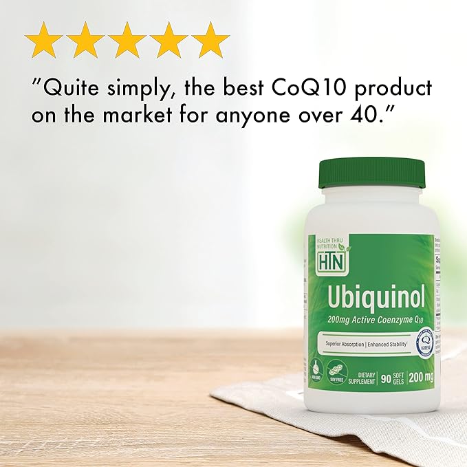 Health Thru Nutrition Ubiquinol 200mg 90 Softgels as Kaneka QH Reduced CoQ-10 | Stabilized - 3rd Party Tested | Enhanced Bioavailability | Cardiovascular & Mitochondria Function Support | Non-GMO