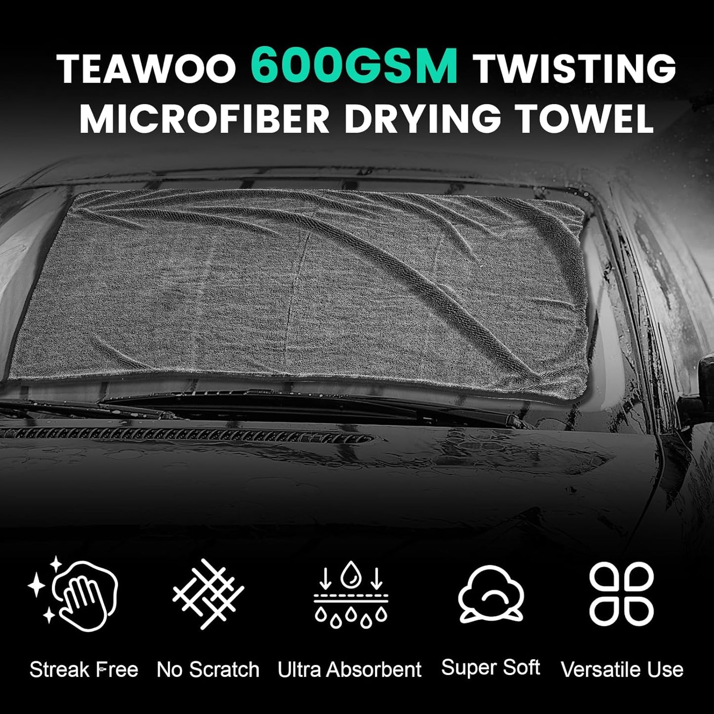 3-Pack Microfiber Towels for Cars (24" x 35"), Extra Large Super Absorbent Car Drying Towel, Drying Towel for Car & Trucks, Car Towels Drying with No Streaks & Scratches