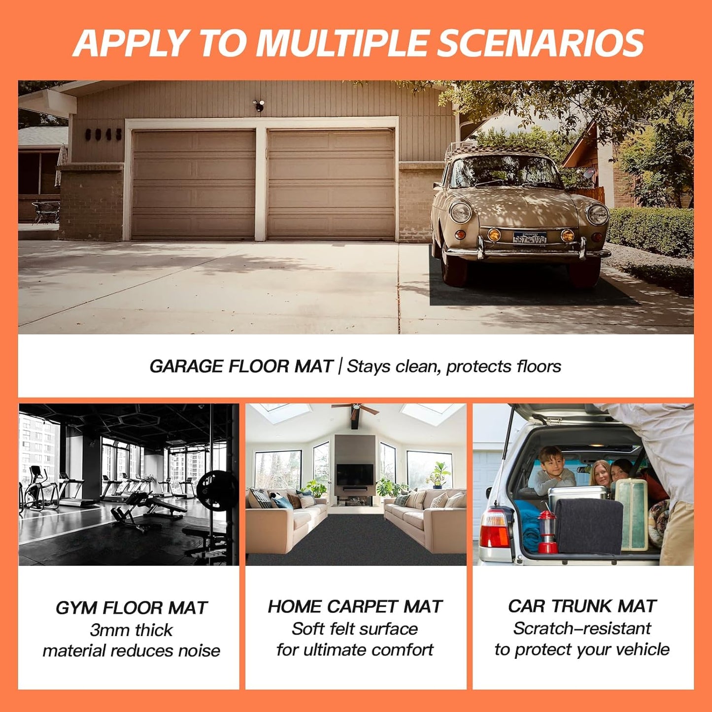 6.6'x 8.5' Garage Floor Mat & Oil Spill Mat, Heavy Duty Under Car Mat for Garage & Driveway, Protects Against Oil, Chemicals & Stains with TPE Anti-Leak Backing, Reusable & Washable