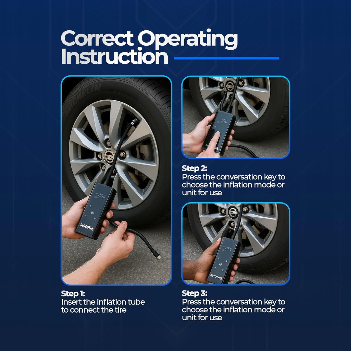 Portable Air Pump - Portable Inflator 150 PSI, Car Accessories, Tire Pressure Gauge, Tire Inflator, Air Compressor for Car, Emergency Supplies for Vehicle, Portable Air Compressor