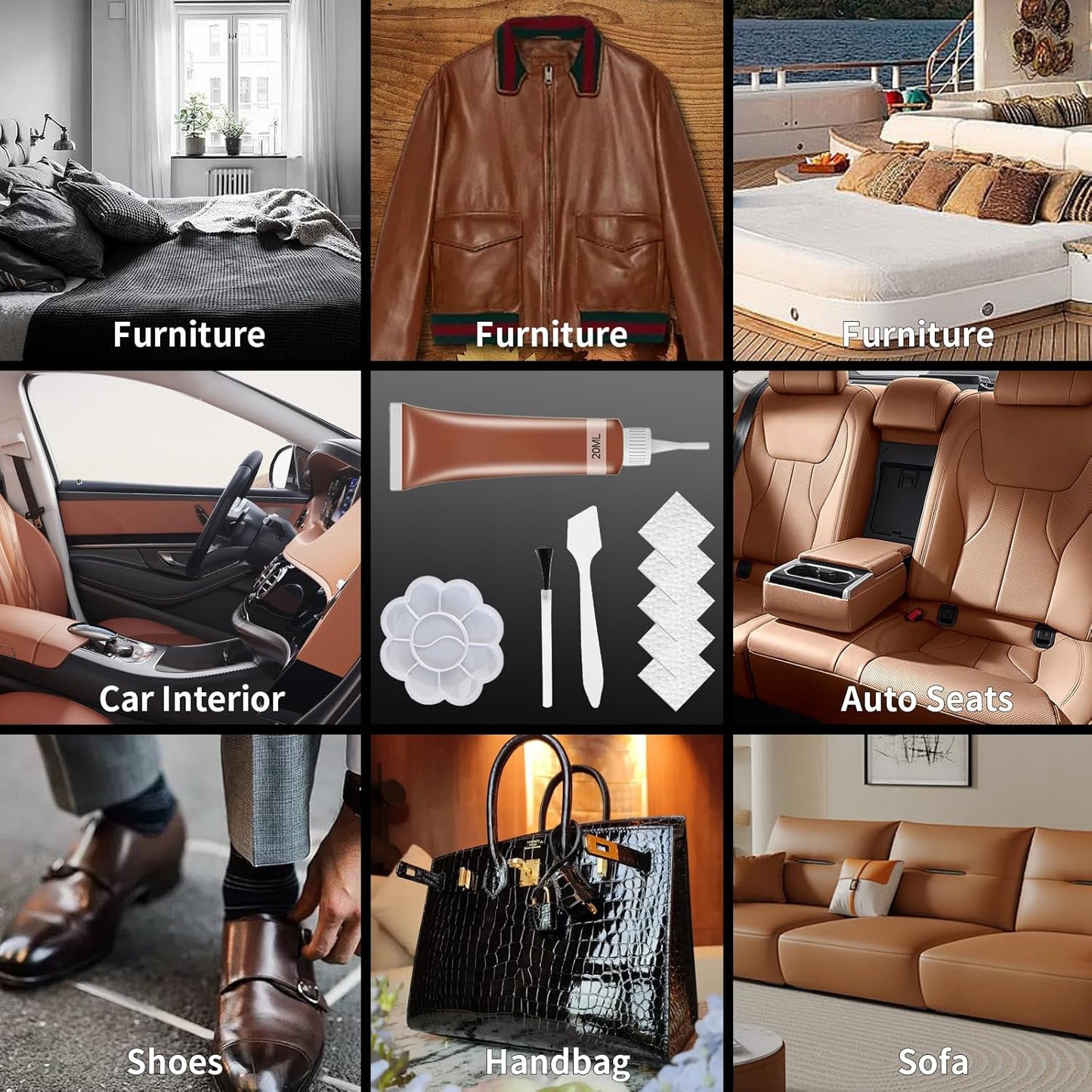 Advanced Leather Repair Gel, 2025 New Leather Repair Coloured Cream Gel, Upgrade Professional Leather Repair Kit for Car Seat Vinyl Repair Kit, Multifunctional Couch and Jacket Repair Kit (Coffee)