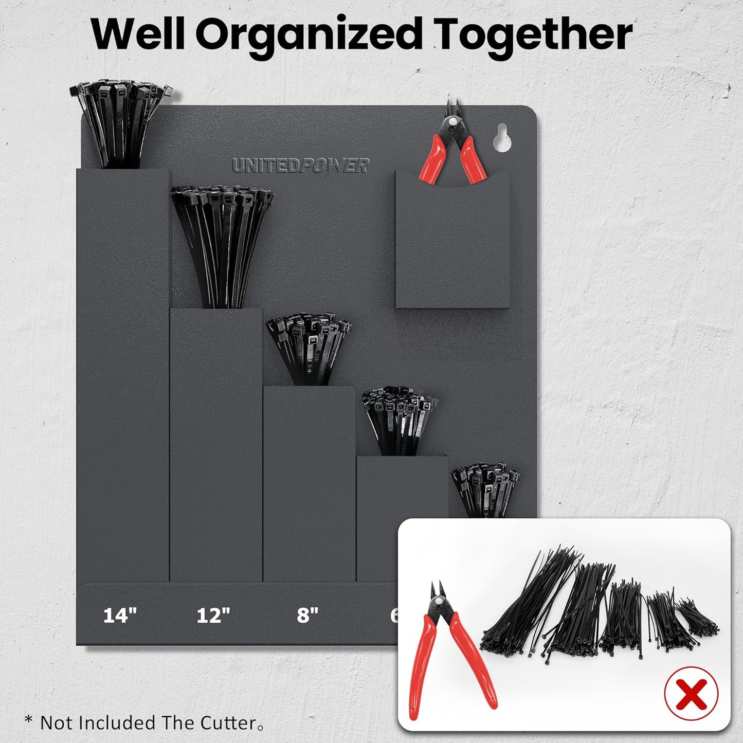UNITEDPOWER Cable Tie Holder, Wall Mount Storage Rack Organizer for Workshop, Shed, Garage, Home, Fit Various Lengths Zip Tie