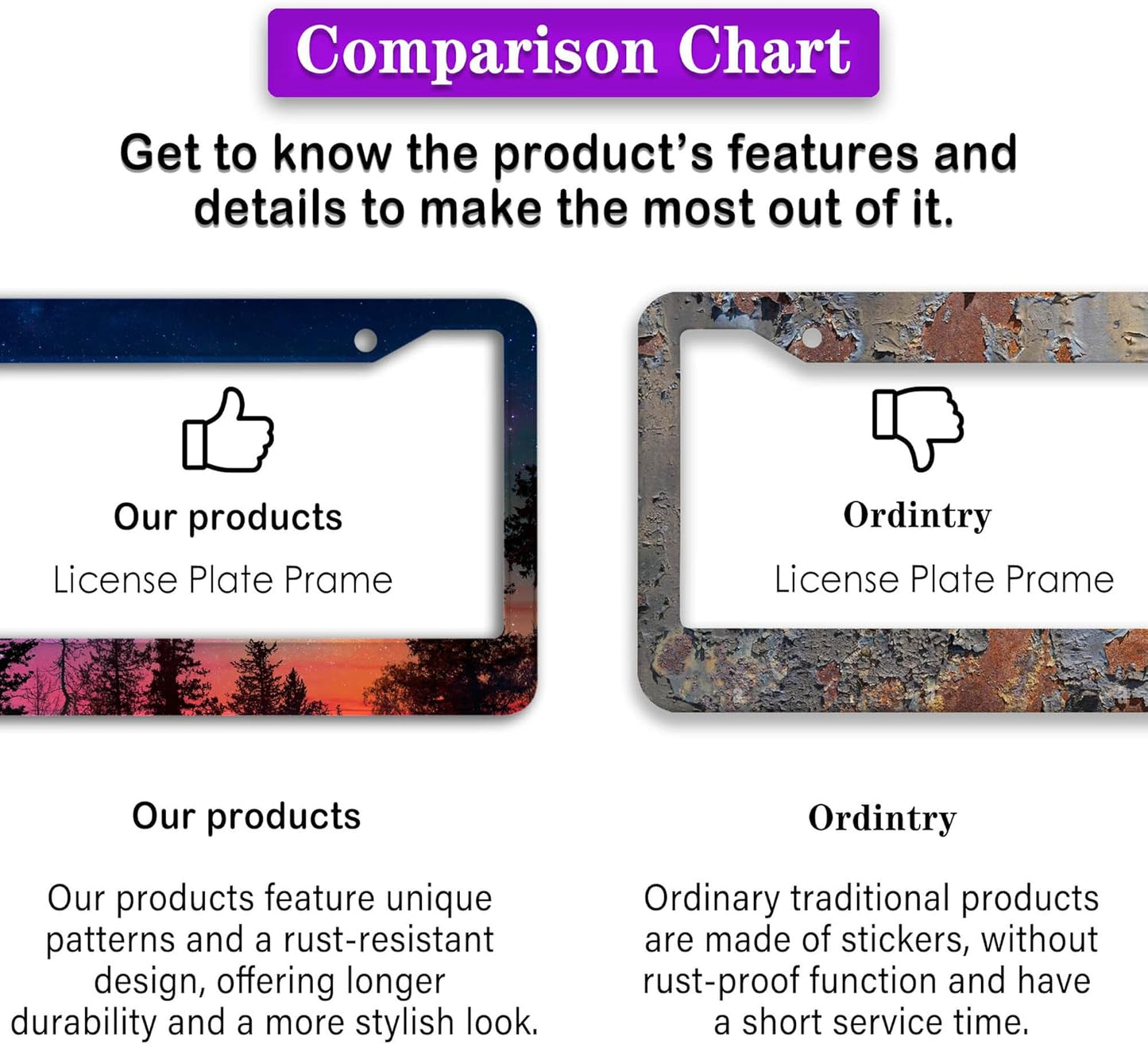 Car Plate Frame for Women Multicolor License Plate Frames for Men Forest Night Sky Universal Aluminum Car Accessory 2 Pack with Screw Covers Set