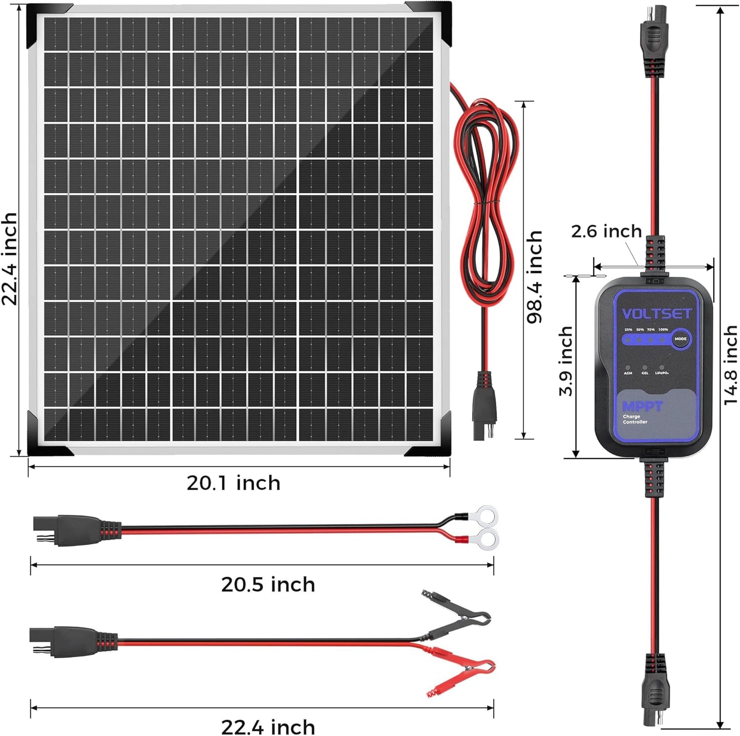 Solar Panel Kit 50W 12V with MPPT Controller, Solar Battery Trickle Charger Maintainer, Waterproof Solar Panel with Adjustable Mount Bracket for Boat RV Motorcycle Marine
