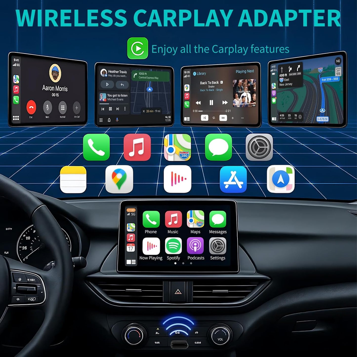 Wireless CarPlay Adapter for iPhone - Converts Factory Wired to Wireless, Plug & Play, Stable Auto-Connect for iOS 10+ & Factory CarPlay Cars (Pro Mini Design)