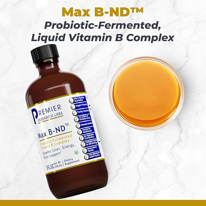 Premier Research Labs Max B-ND - Liquid Vitamin B Complex for Liver & Brain Health, Sublingual Drops for Men & Women with Thiamin, B12 & B6-8 Fl Oz Bottle