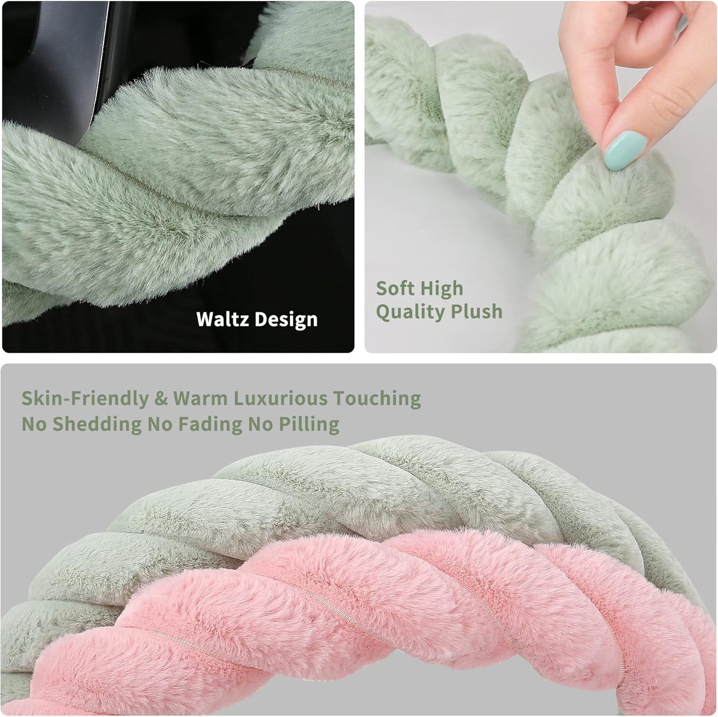Luxury Fluffy Winter Car Steering Wheel Cover for Women Soft Warm Plush Cute Auto Accessories for Vehicle, Sedan, Universal, Fuzzy, Anti Slip, Gray, Standard Size, 14.75-15.15"