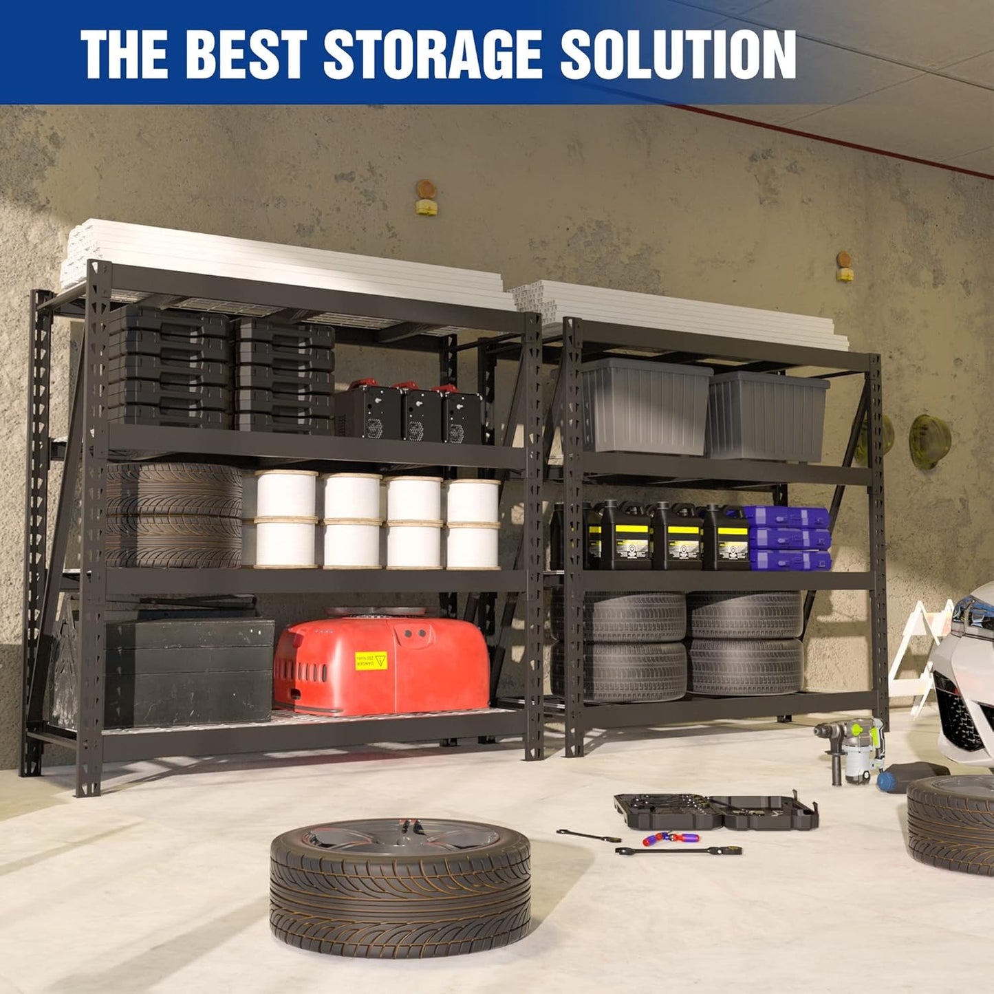 WORKPRO 68" Ultra Wide 4-Tier Metal Garage Shelving Unit, 68"W x 24"D x 65"H, 7200 LBS Capacity, Heavy Duty Storage Utility Rack, Industrial Adjustable Shelves for Shop Warehouse Basement, Pack of 2