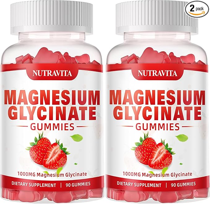 Magnesium Glycinate Gummies 1000mg with L-Threonate,Chelated Magnesium Potassium Complex Supplement with VitD, B6, CoQ10, Calcium,Supports for Memory, Calm, Mood - 180 Gummies Strawberry