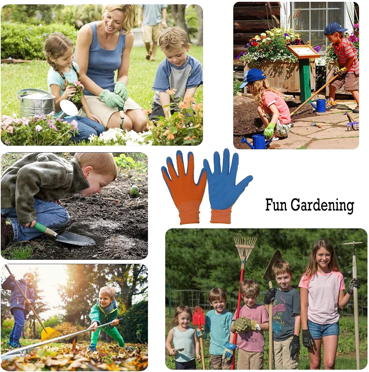 HANDLANDY 3 Pairs Kids Gardening Gloves Latex Free, Nitrile Coated Children Toddler Garden Yard Work Gloves for Little Girls Boys (Size S, Black-Orange)