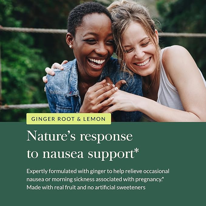 Gaia Herbs Nausea Organic Gummy - Relieves Occasional Nausea - with Ginger and Lemon - 60 Vegan Gummies (30-Day Supply)