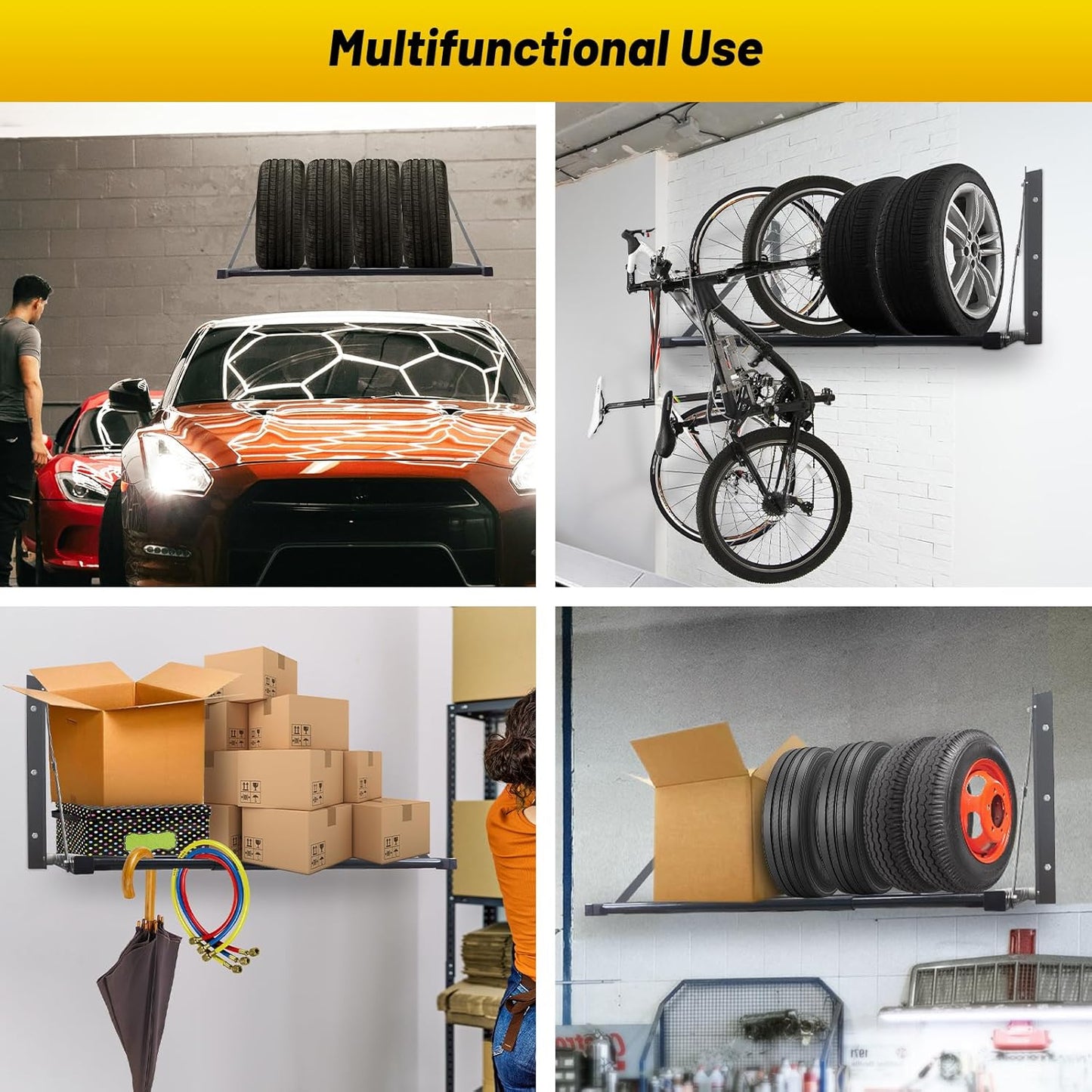 ROBLOCK Adjustable Tire Rack Wall Mount for Garage, Folding Wheel Spare Tire Carriers with Heavy Duty Steel, Adjustable Length(32"-48"), Grey