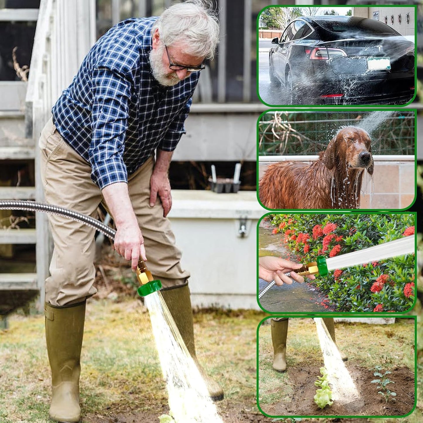 Metal Short Garden Hose 8 ft, Stainless Steel Water Hose Leader, Small Hose Extension, Lightweight Flexible Hose Extender for Outdoor Watering Washing (8FT)